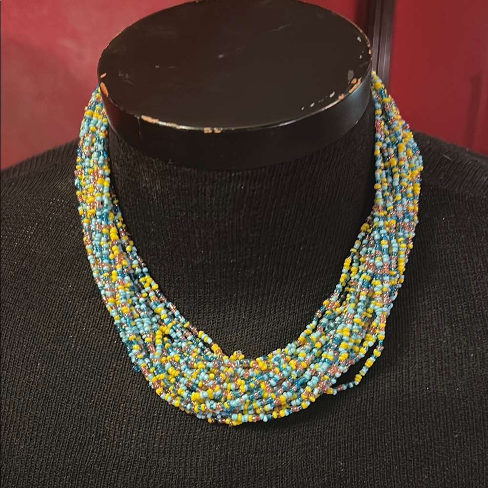 Blue‎ and Yellow Multi-Strand Beaded Necklace